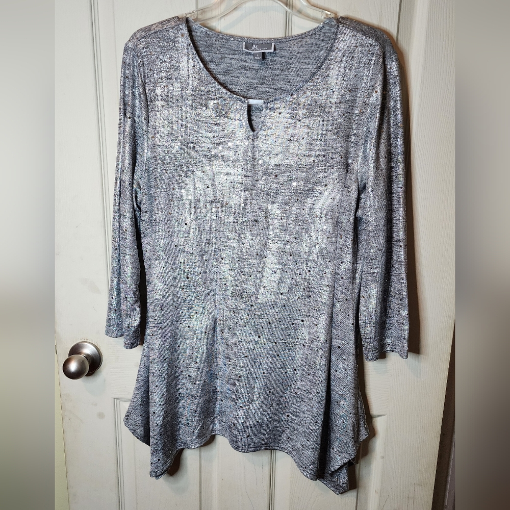 Silver And Sequined 3/4 Sleeve Blouse